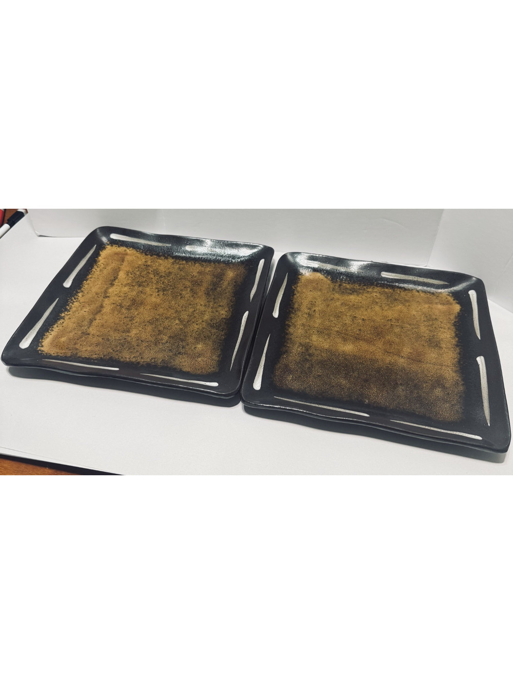 Joseph Abboud SOLARIS 10” Square Dinner Plates Set of 2 Brown Dishes